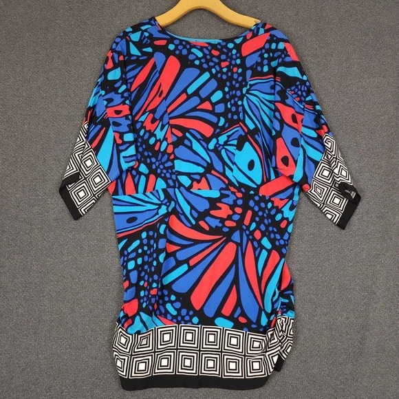 One World Butterfly Print Embellished V Neck Dolman Sleeve Tunic Top‎ Women M - Picture 5 of 8